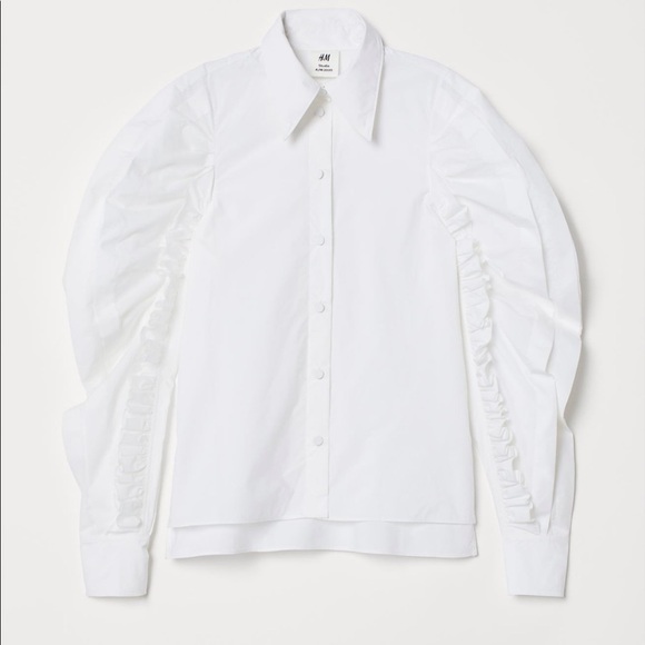 H&M BNWT Voluminous Cotton Button Up Shirt with Ruffled Sleeve Silhouette - Picture 7 of 7